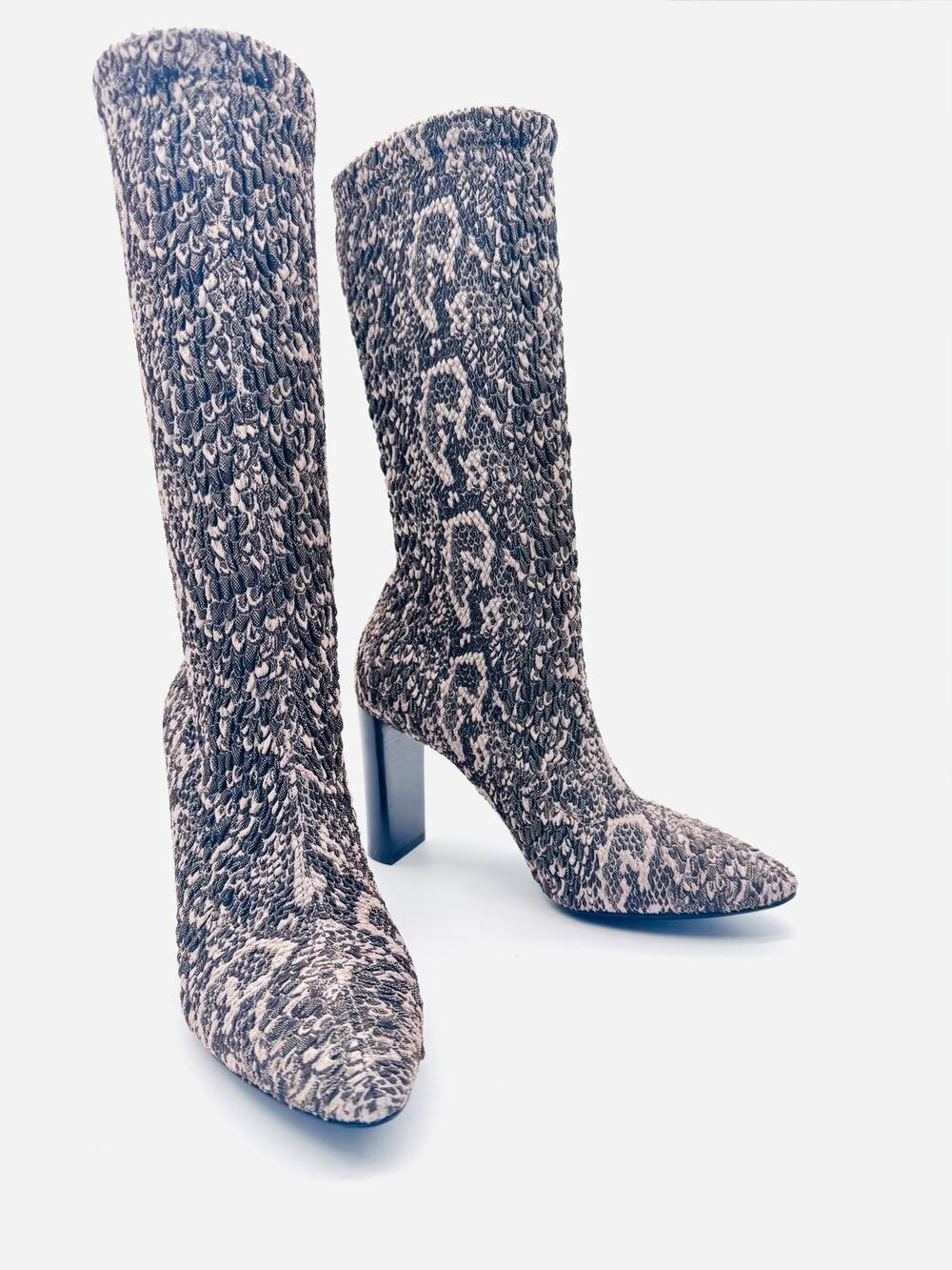 Saint Laurent YSL Snake Print Sock Ankle Boots Stretch Elastic Designer EU 38.5